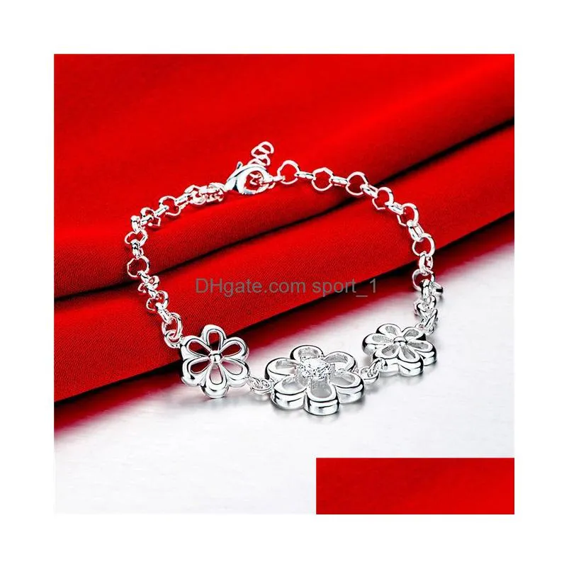 womens sterling silver plated flower charm bracelet gssb557 fashion 925 silver plate jewelry bracelets