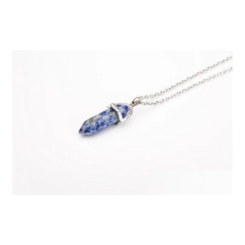 agate crystal hexagonal pillar fashion necklace pendant natural stone gsfn063 with chain mix order