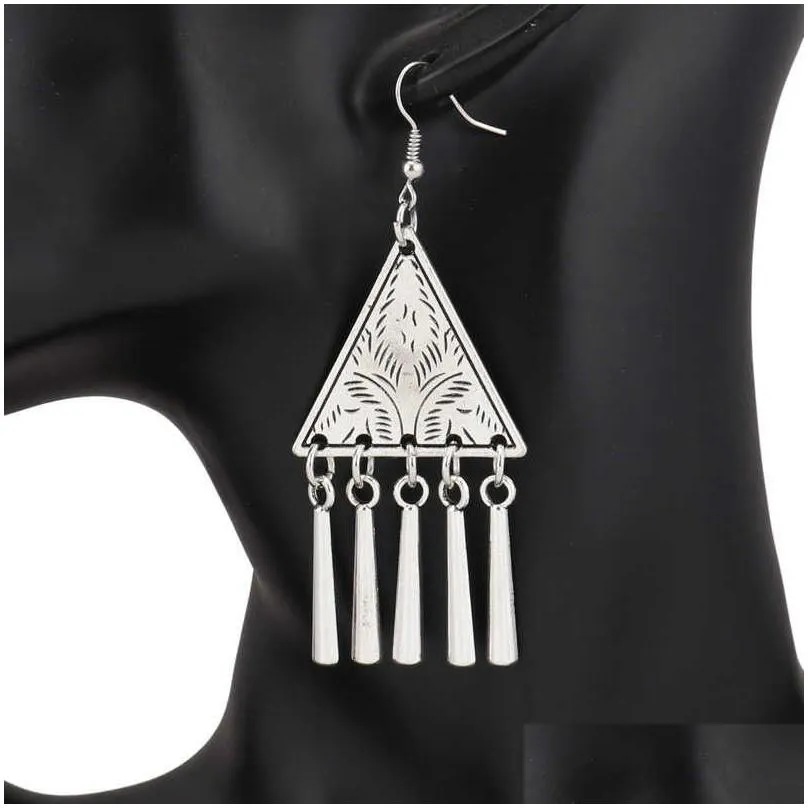 womens triangle pattern tibetan silver dangle chandelier earrings gstqe014 fashion gift national style women diy earring