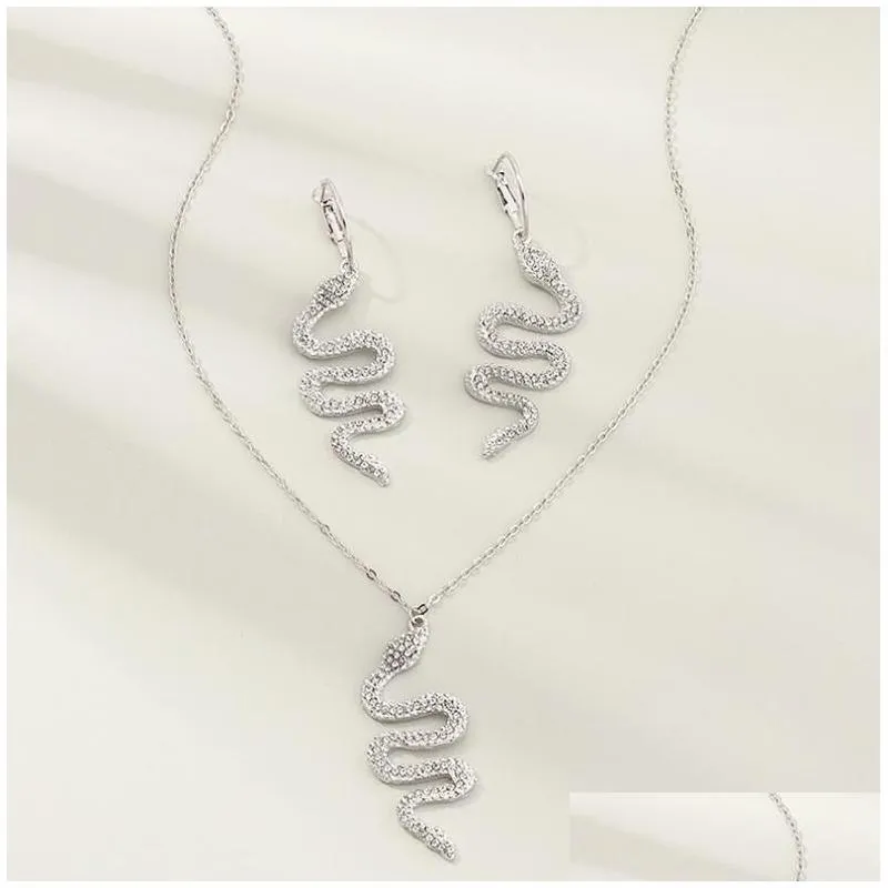 metal snake with diamonds necklaces earring jewelry sets gsfs026 fashion women gift earrings necklace set