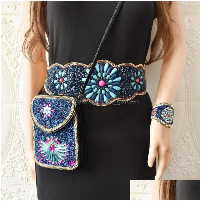 necklace earrings set bohemian ethnic resin beads waistbands bracelets sets for women female handmade flower pattern belly chains