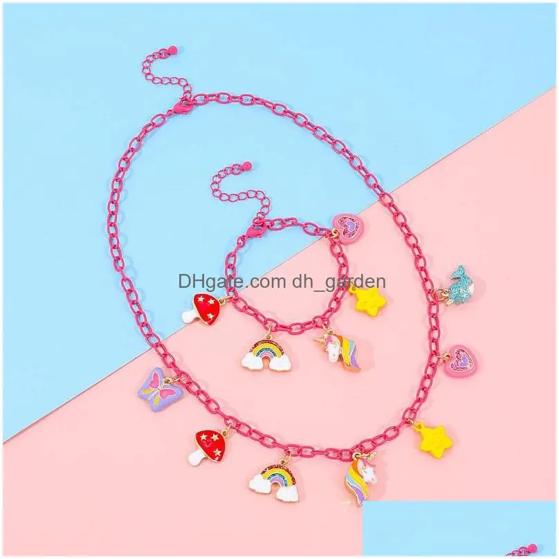 necklace earrings set makersland childrens gift alloy drip oil mushroom rainbow fishtail love pendant bracelet jewelry for kids