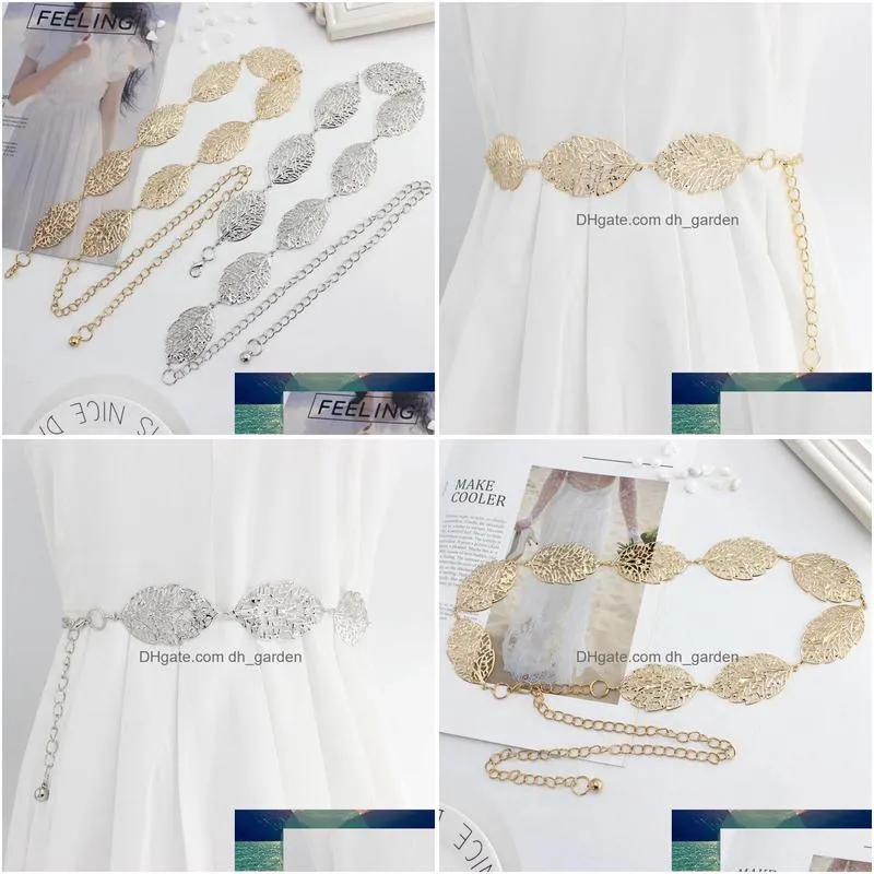 fashion women metal vintage belt leaf stylish metal golden silver leaves design chain belt womens waist elasticity waist belt factory price expert design