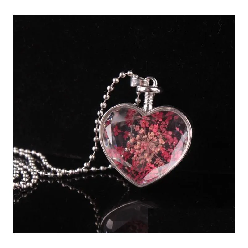 heart shaped pendant is popular in various markets crystal necklace is popular in dried flow gsfn089 with chain mix order 20 pieces a