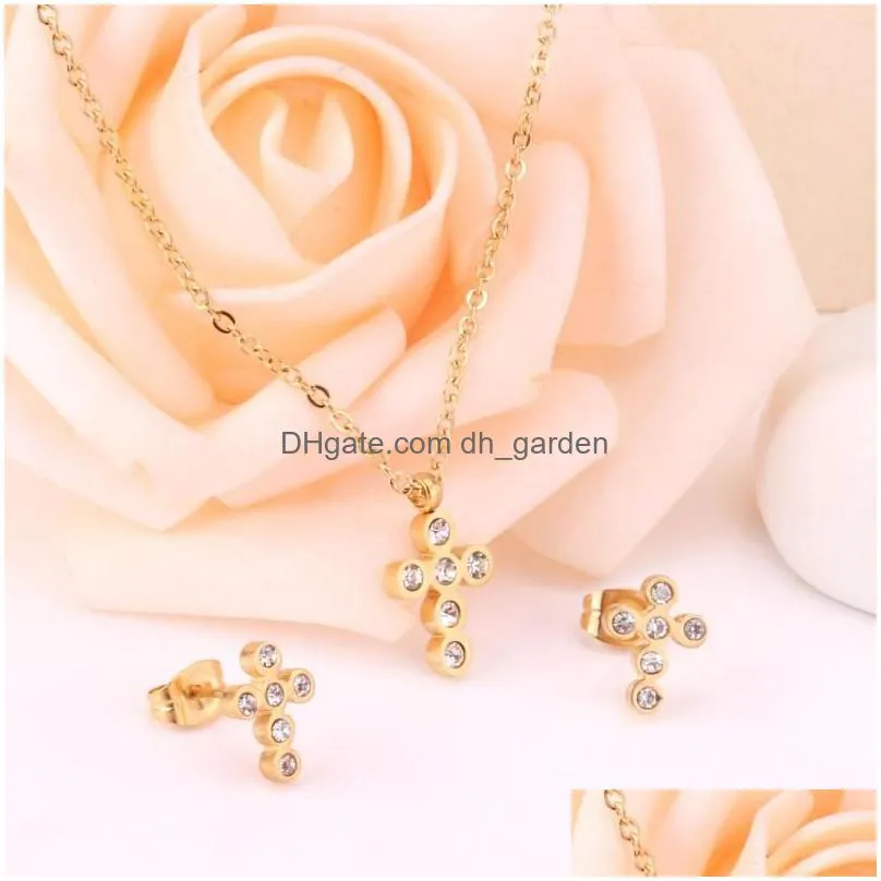 necklace earrings set luxukisskids stainless steel crystal dubai wedding bridal cross butterfly earring women/men jewelry