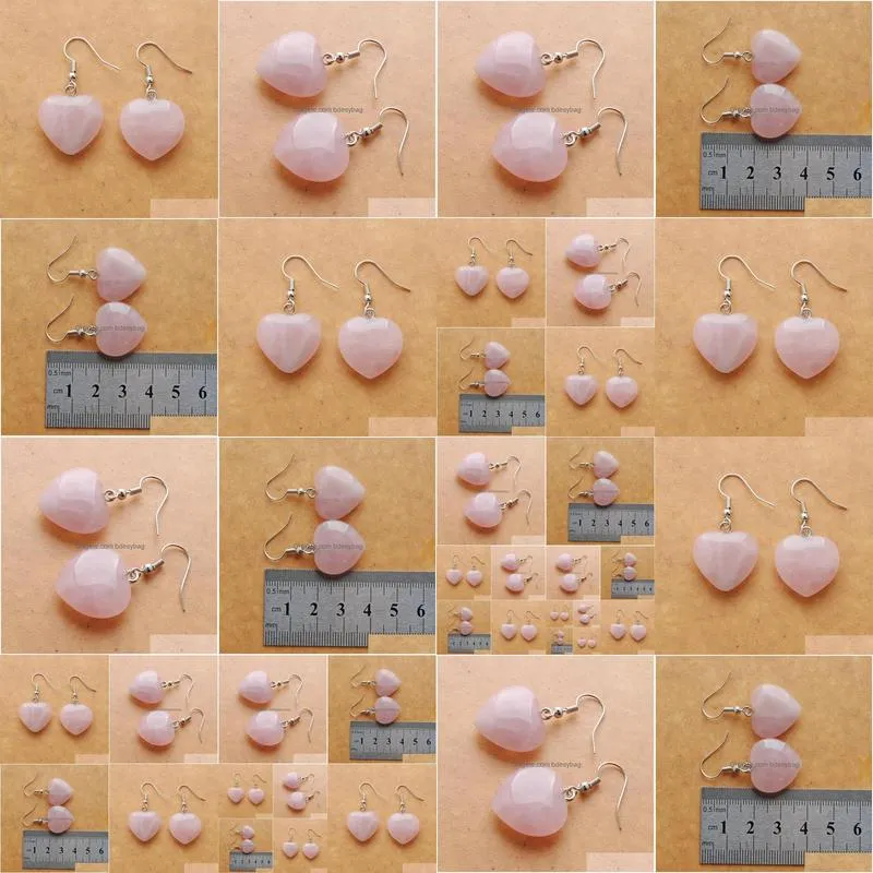 natural rose quartzs beads stone dangle chandelier earrings for women romantic heart shaped pendant hanging earring fashion jewelry