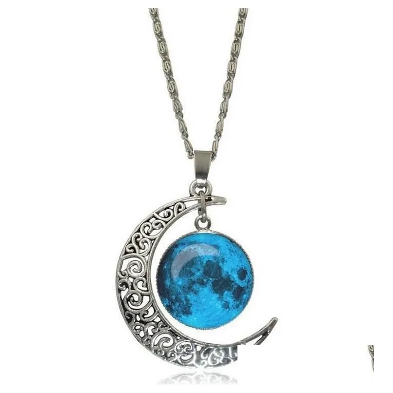 hollow carved moon pendant mens and womens star time gem necklace gsfn189 with chain mix order 20 pieces a lot