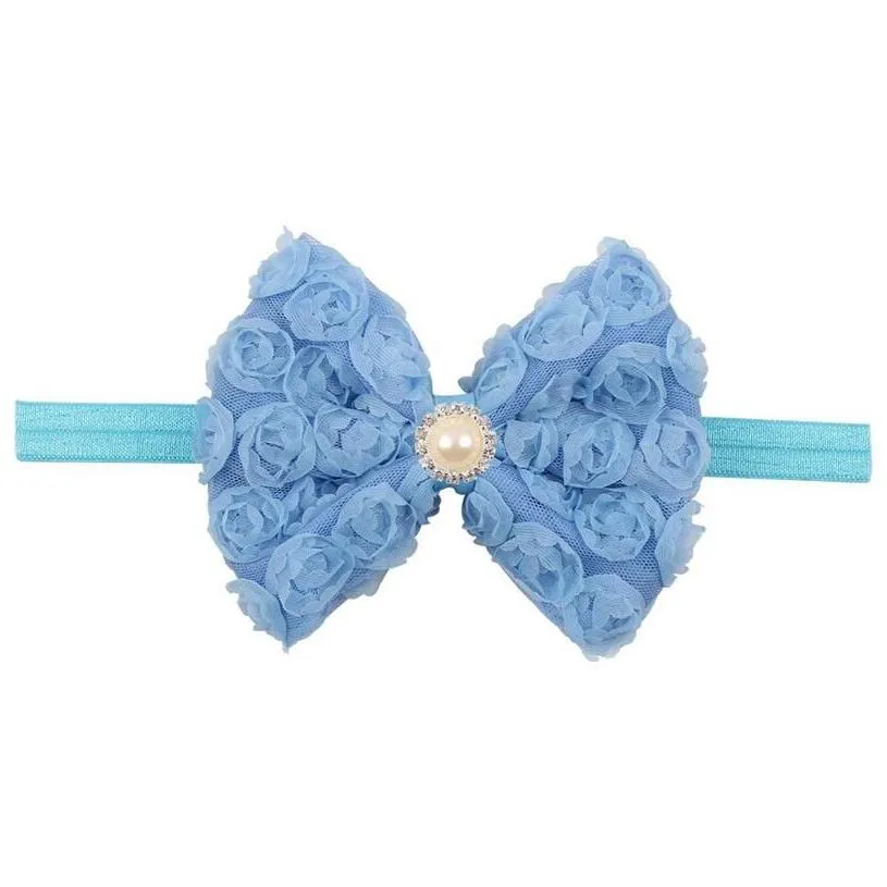 doublelayer embroidered rose headband for children chiffon bow headbands gstg092 mix order fashion head band