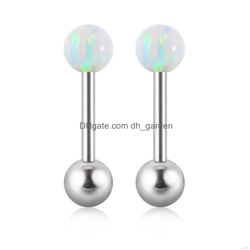 stud earrings pair steel round ball opal stone ear tragus cartilage barbell y fashion accessories piercing jewelry