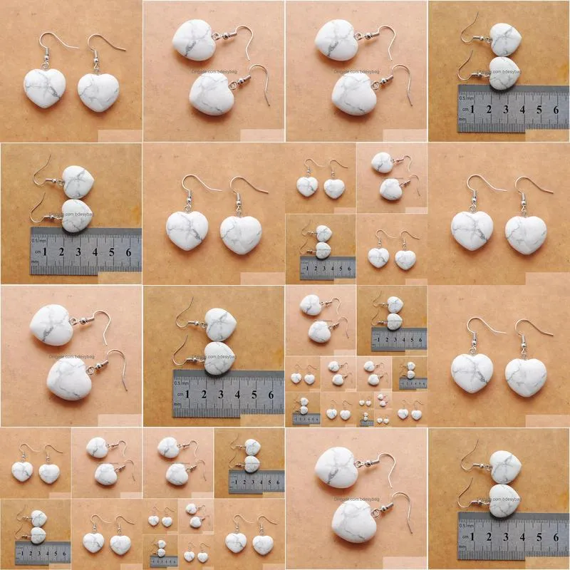 natural white turquoise beads stone dangle chandelier earrings for women romantic heart shaped pendant hanging earring fashion jewelry