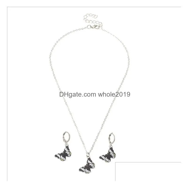 alloy simulation butterfly necklaces earring jewelry sets gsfs006 fashion women gift earrings necklace set