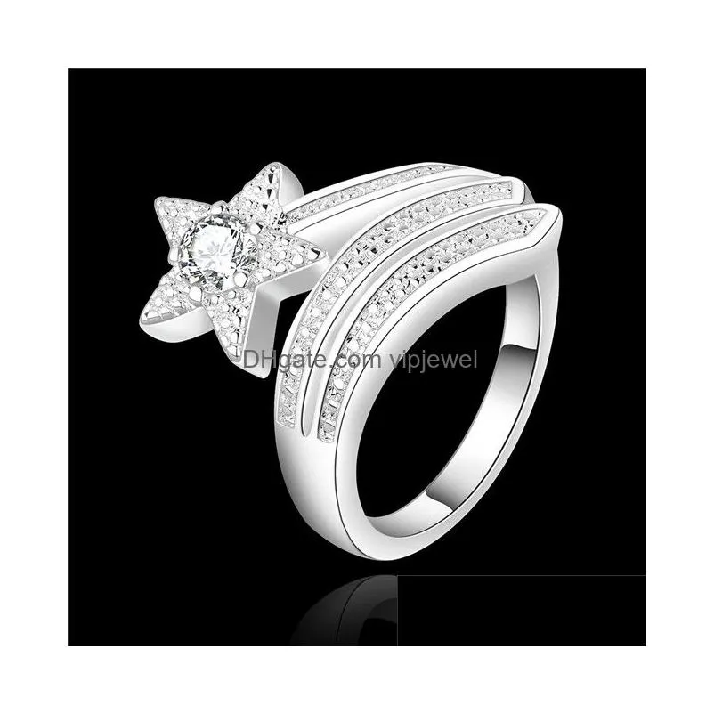 womens sterling silver plated flower zircon ring with side stones gssr437 fashion 925 silver plate rings