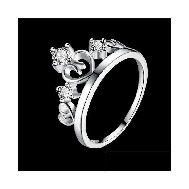 womens sterling silver plated heart crown zircon ring gssr905 fashion 925 silver plate rings