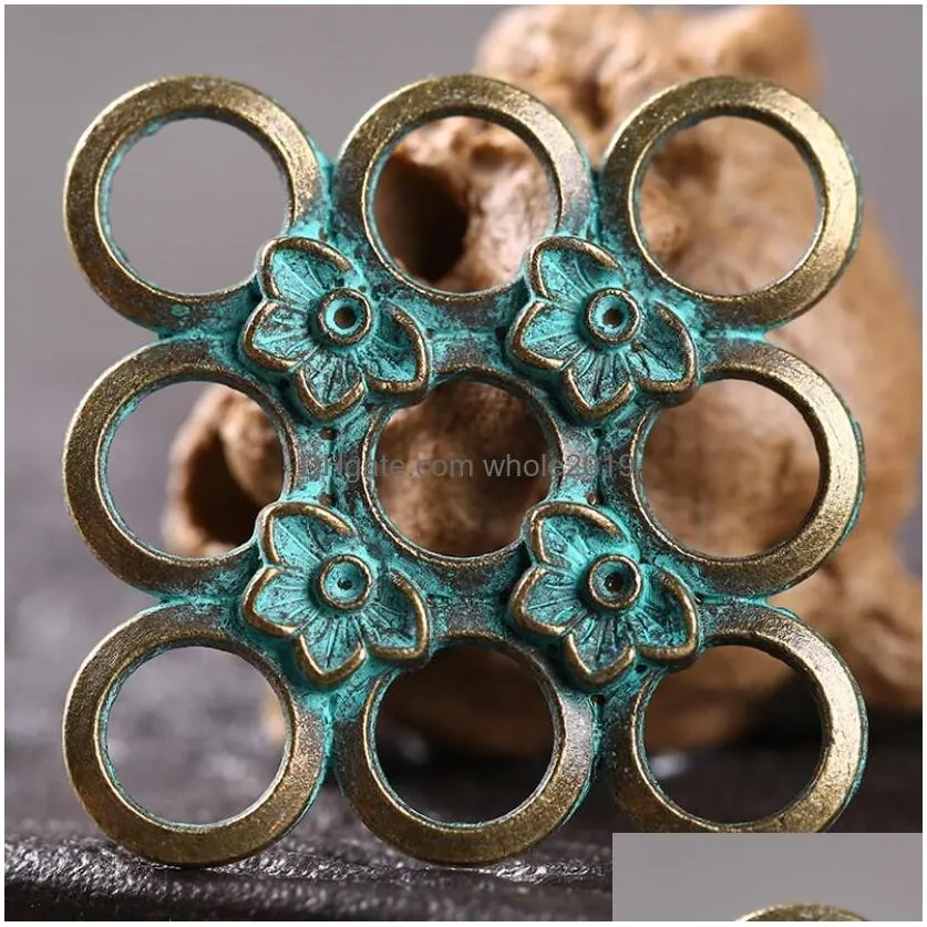 epacket dhshandmade diy retro wiping green charms ninehole hollow flower piece gsxd035 jewelry charm pendants