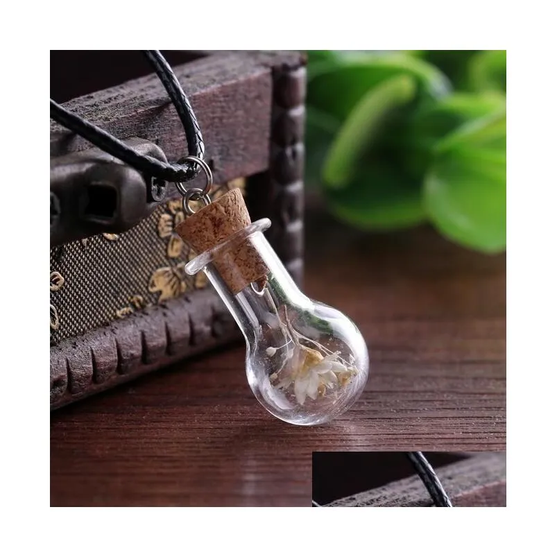 daisy gypsophila dry flower glass cover pendant drifting bottle necklace gsfn308 with chain mix order pendant necklaces