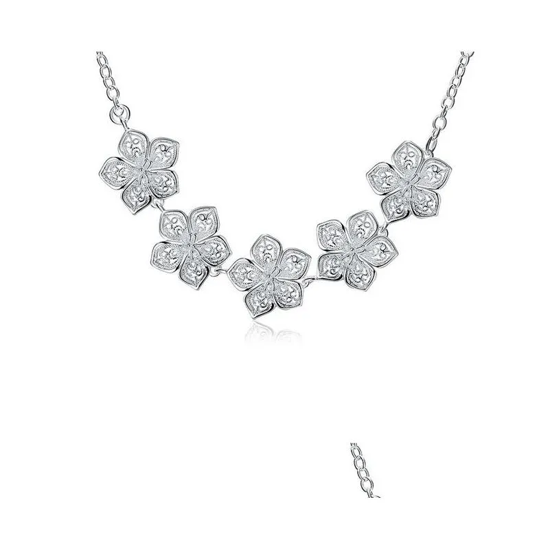 womens sterling silver plated simple retro hollow flower pendant necklaces gssn336 fashion lovely 925 silver plate jewelry necklace