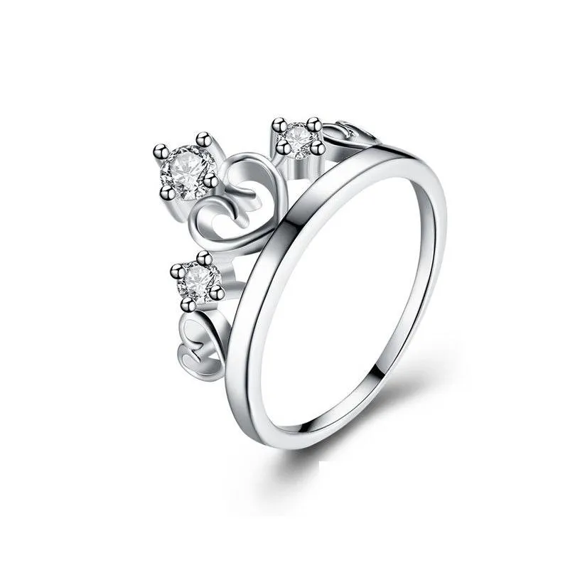 womens sterling silver plated heart crown zircon ring gssr905 fashion 925 silver plate rings