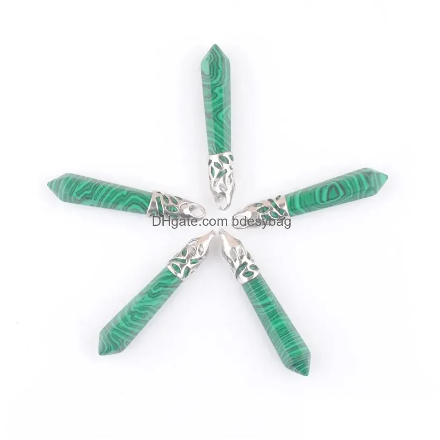 natural stone malachite hexagonal reiki chakra pendulum pendants for jewelry making women necklace accessories n3007