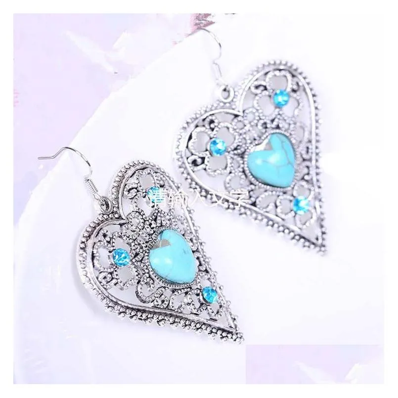 womens hollow gourd tibetan silver turquoise charm earrings gstqe091 fashion gift national style women diy earring