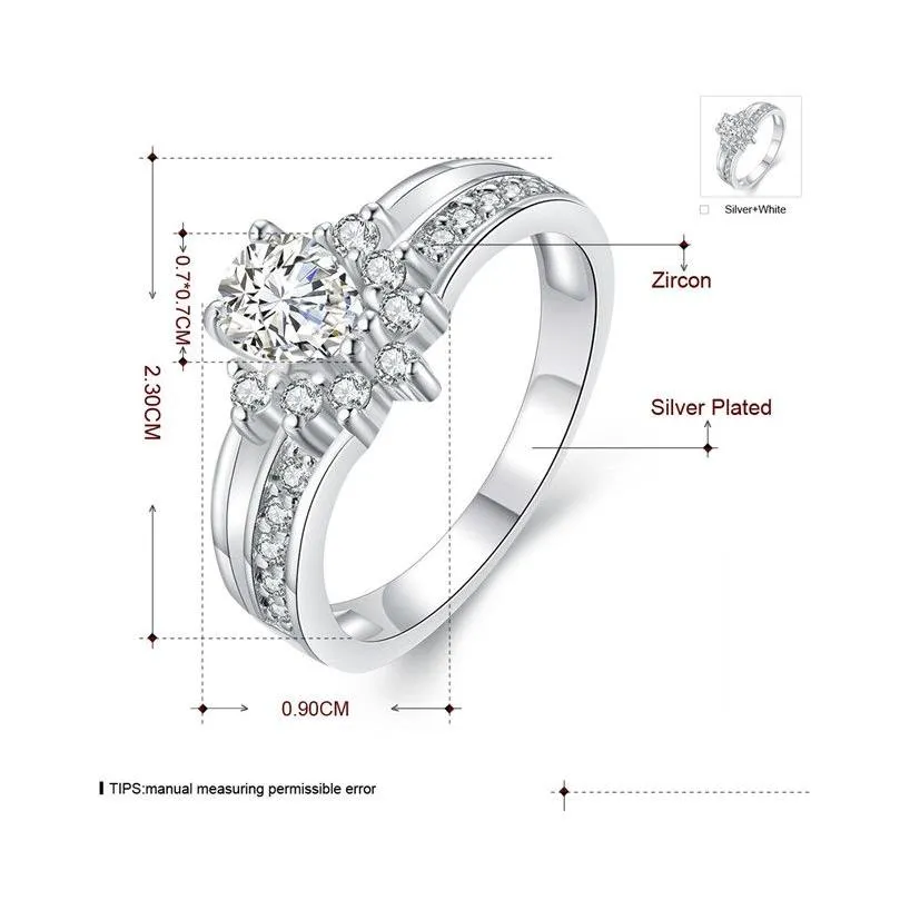 womens sterling silver plated water drop zircon ring three stone gssr684 fashion 925 silver plate rings