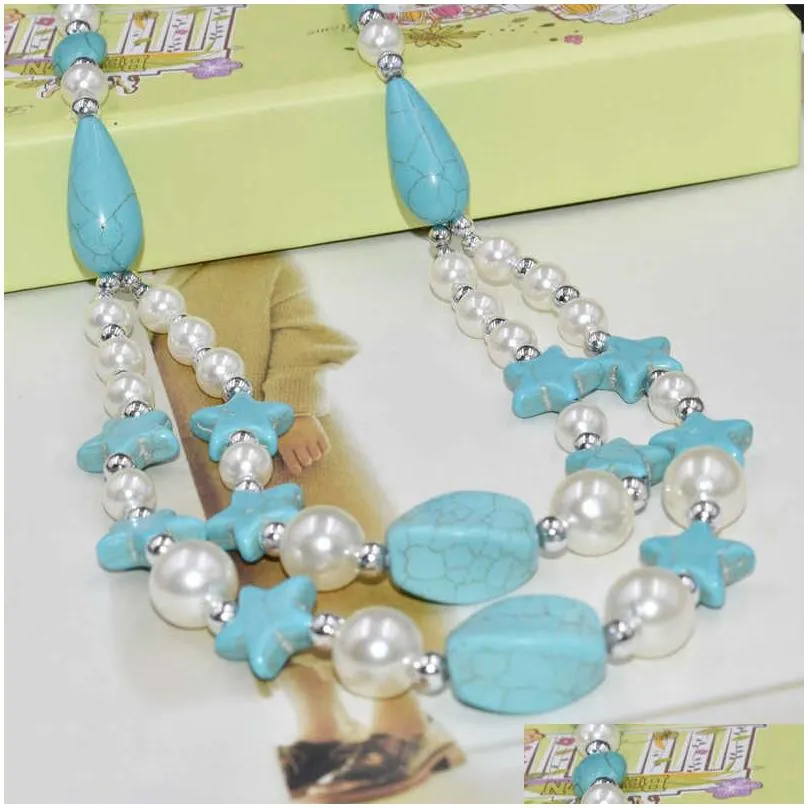 womens double layer star beads tibetan silver turquoise earrings necklace set gstqs042 fashion gift national style women diy jewelry