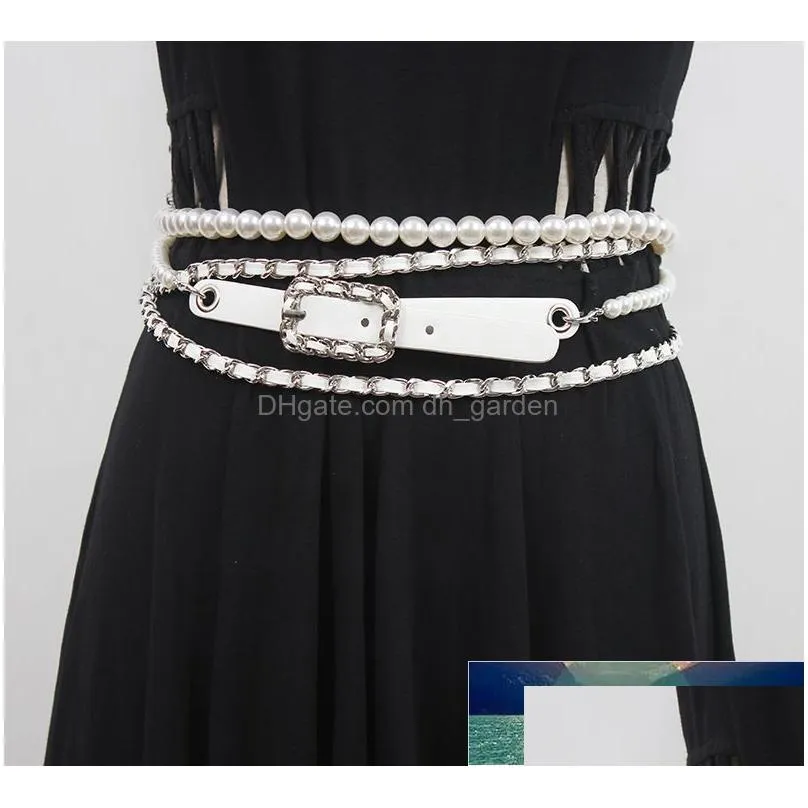 womens runway fashion pu leather chain pearl cummerbunds female dress coat corsets waistband belts decoration belt r3554 factory price expert design