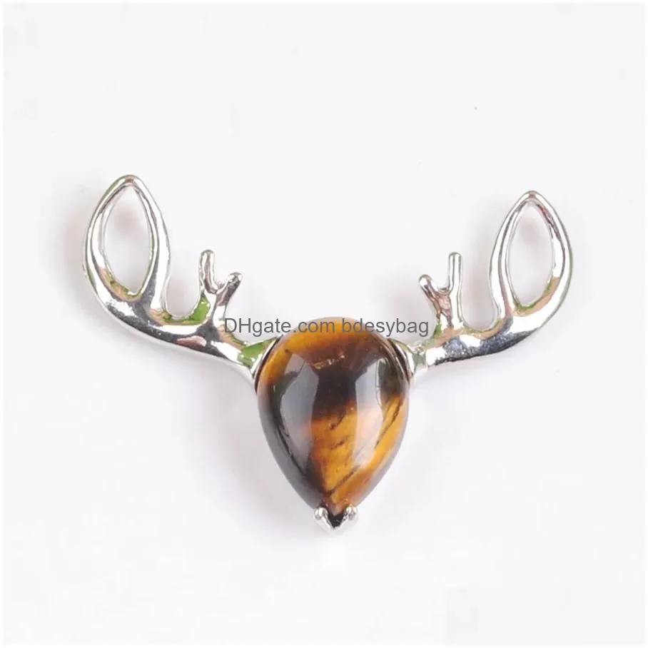 yowost natural tigers eye opal gemstones pendant deer head shaped animal charm trendy men women reiki jewellery accessories bn519