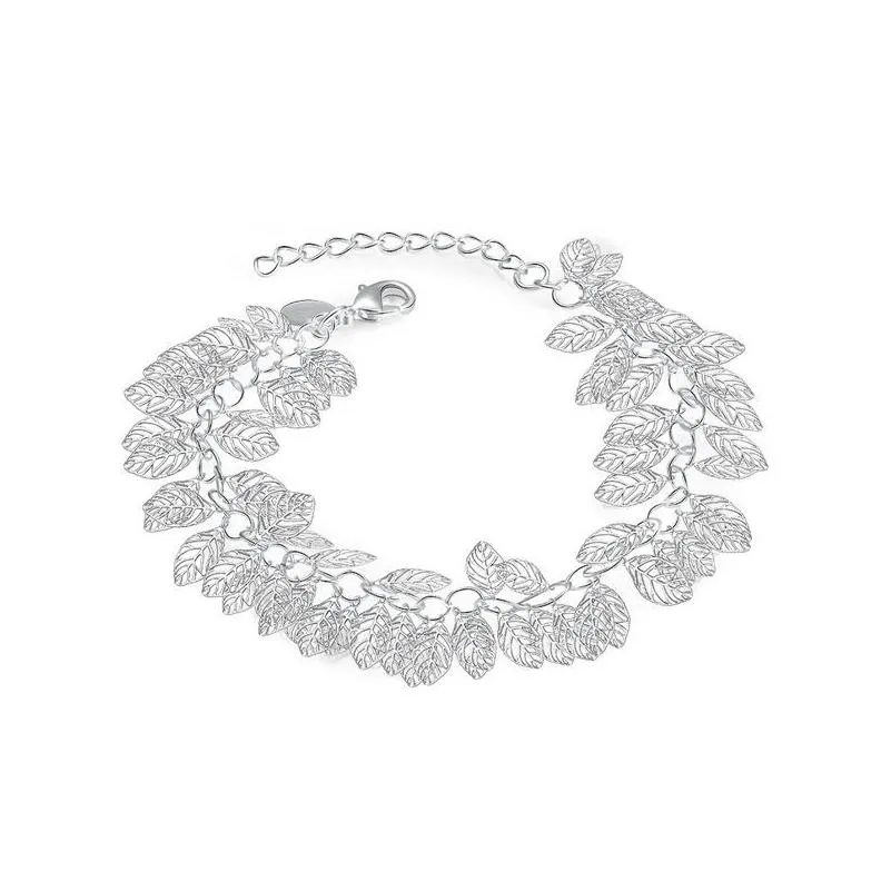 womens sterling silver plated leaf charm bracelet gssb407 fashion 925 silver plate jewelry bracelets