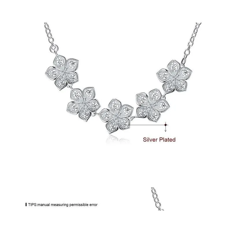 womens sterling silver plated simple retro hollow flower pendant necklaces gssn336 fashion lovely 925 silver plate jewelry necklace