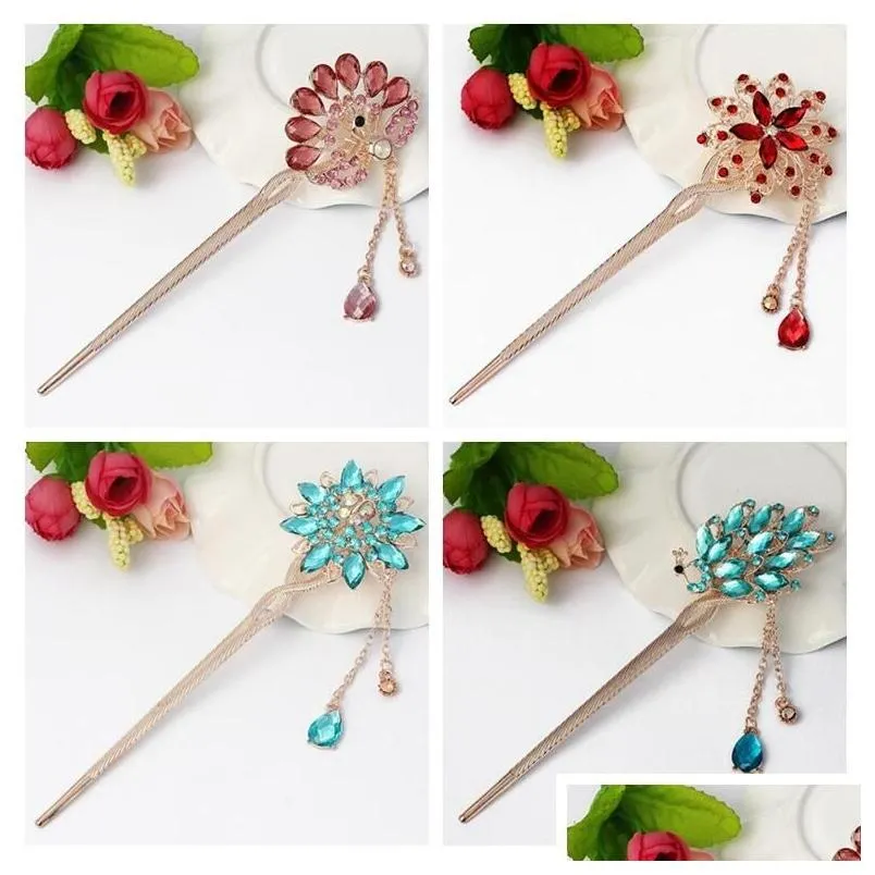  gift hairpin classic retro style hairpin tassel step rock drill decoration costume headdress fz014 mix order 20 pieces a lot