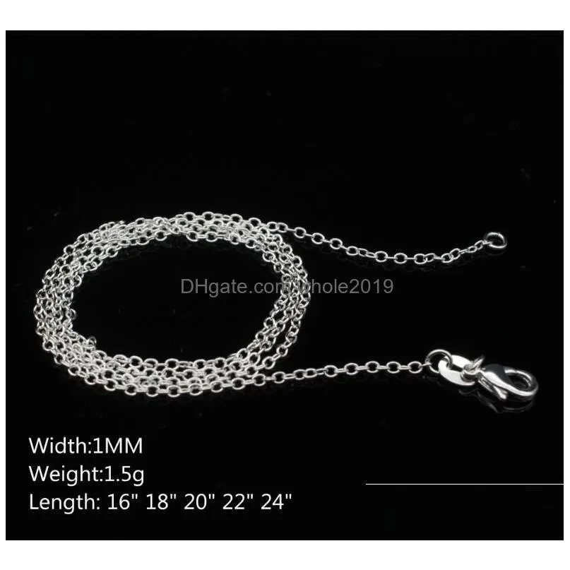 925 sterling silver plated thin chains necklaces for woman lobster clasps smooth chain statement jewelry size 1mm 16 18 20 22 24 inch