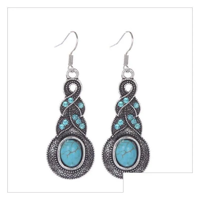 womens crystal gourd tibetan silver turquoise dangle chandelier earrings gstqe004 fashion gift folkcustom women diy earring