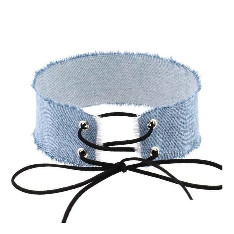 edging denim wide clavicle necklace neckband collar hot gswfn242 with chain mix order 20 pieces a lot