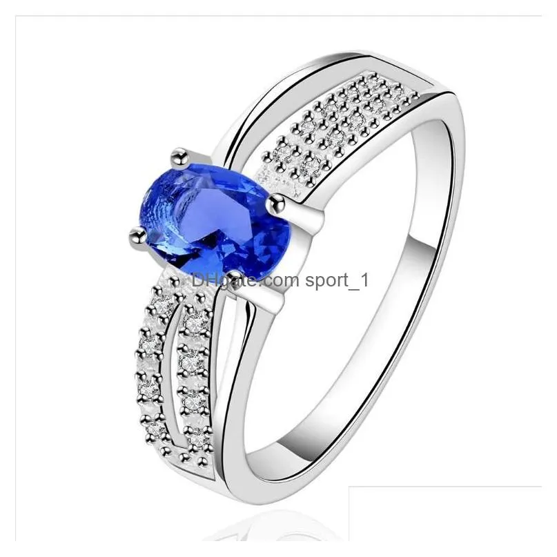 womens sterling silver plated hollow blue zircon ring with side stones gssr568 fashion 925 silver plate rings
