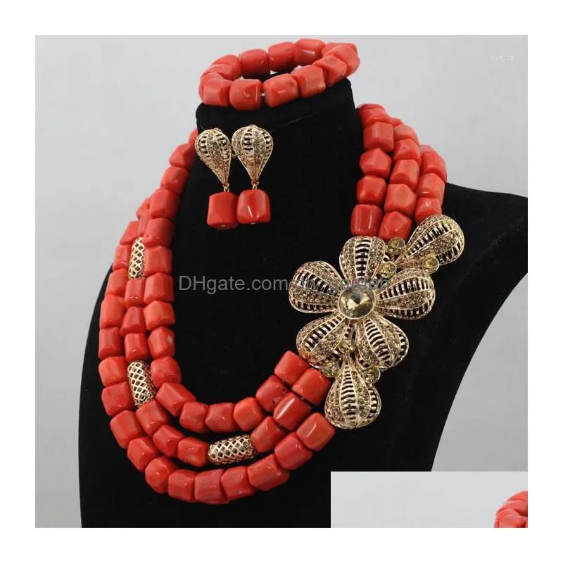 necklace earrings set big coral beaded bold statement diy lady fashion african high quality cnr593