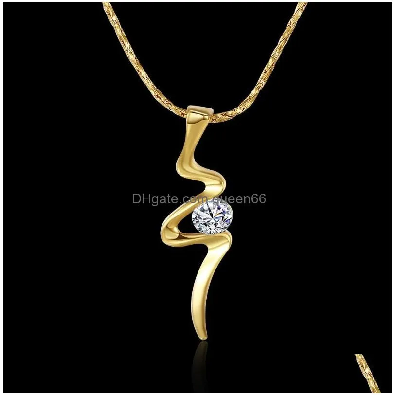 wave 18k gold plate jewelry necklace fit women ggn198 yellow gold plated white gemstone pendant necklaces with chains