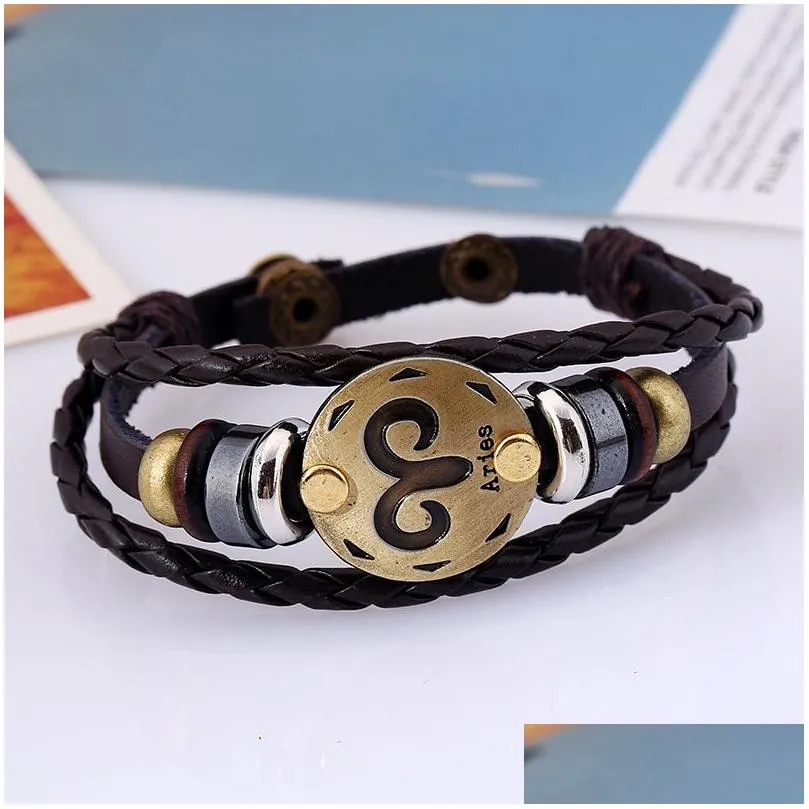 twelve constellation leather bracelet for birthday id identification gift with adjustable size gsfb063 mix orderor