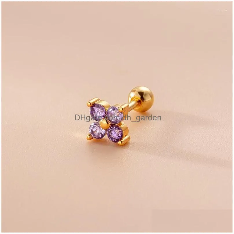 stud earrings 1piece purple zircon cross flower for women 2022 jewelry ear cuff double screw stainless steel piercing