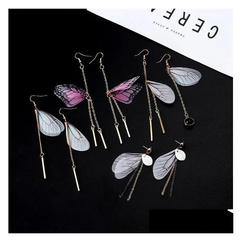 womens tulle butterfly wings charm earrings gsfe003 fashion gift national style women diy jewelry earring