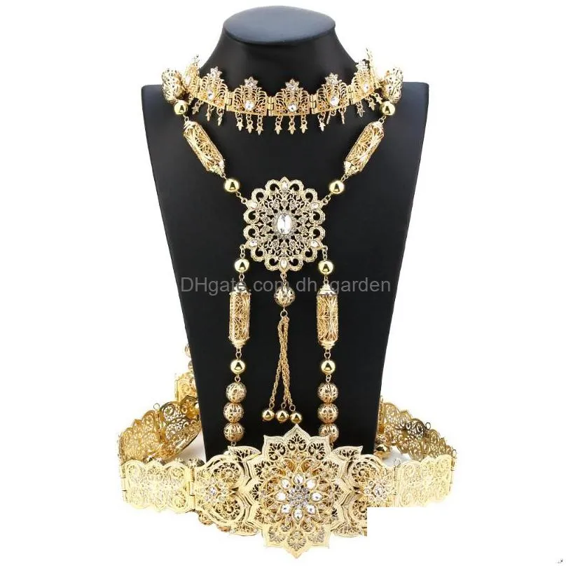 necklace earrings set neovisson algeria exquisite jewelry caftan belt shoulder chain women hair gold color morocco dress wedding