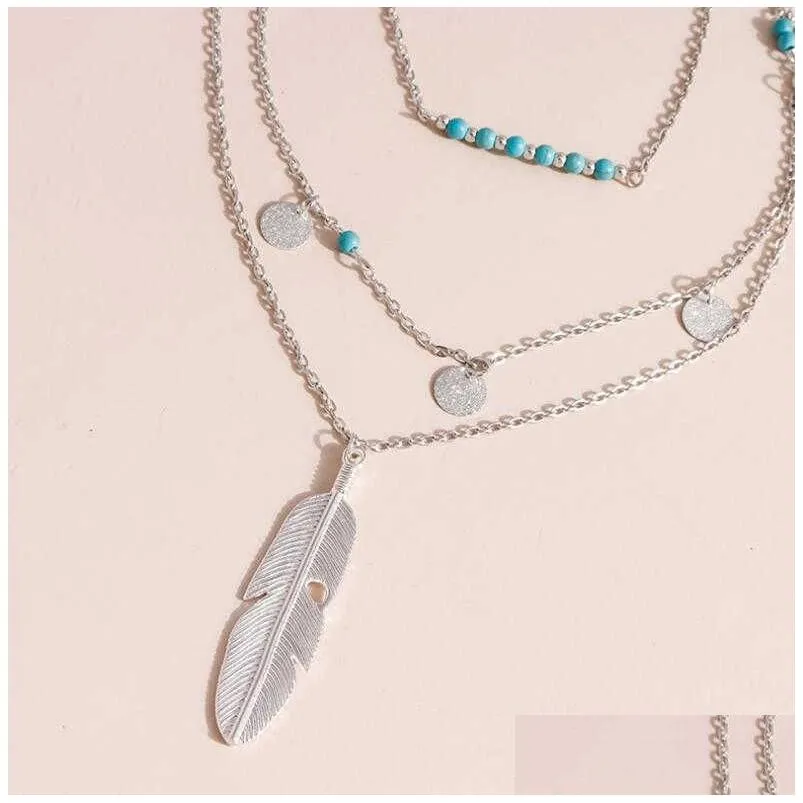multilayer leaf tibetan silver turquoise pendant necklaces gstqn071 fashion gift national style women mens diy necklace pendants