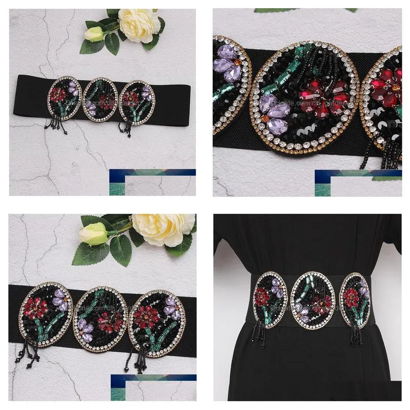 womens runway fashion blingbling rhinestone beaded cummerbunds female dress corsets waistband belts decoration wide belt r2419 factory price expert
