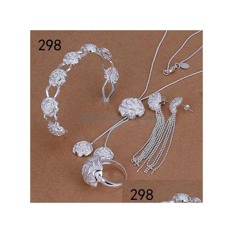  mix style same price womens sterling silver plated jewelry sets fashion 925 silver necklace bracelet earring ring set