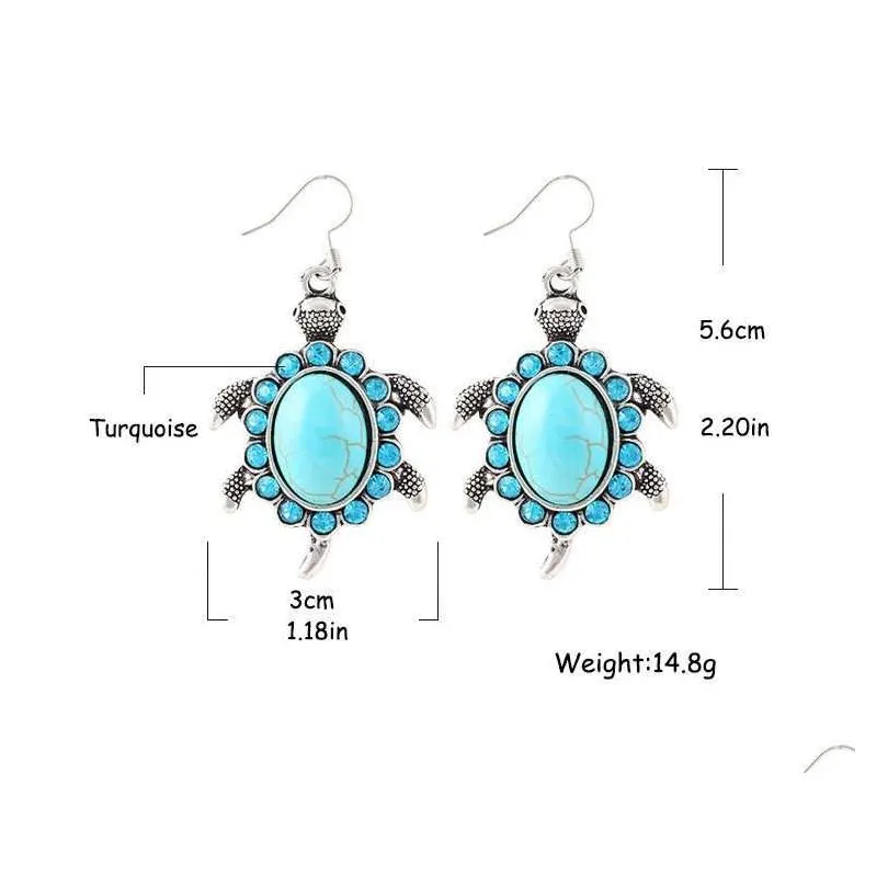 womens cute turtle tibetan silver turquoise charm earrings gstqe092 fashion gift national style women diy earring