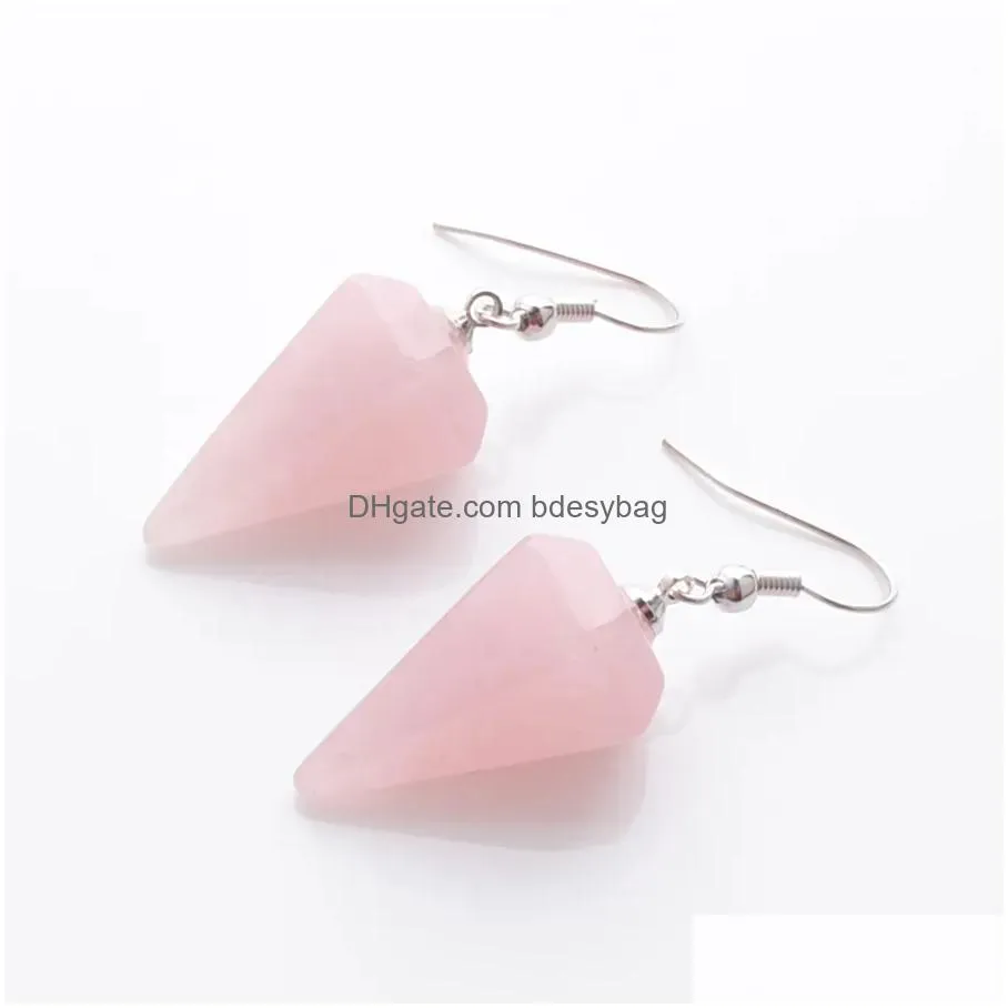 dangle earrings for women hanging fashion jewelry bohemian pyramid natural stone amethysts turquoises crystal romantic br332