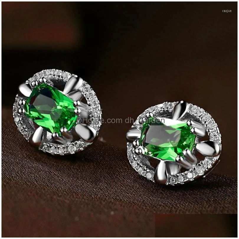 stud earrings liamting high quality 925 sterling silver with ellipse colorful cubic zircon for women pure vc068