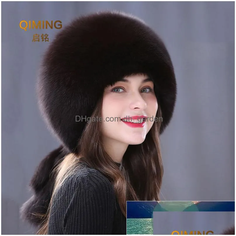 winter real fur hats for women winter stylish russian thick warm beanie woman hat natural fluffy fur caps with tail factory price expert design quality latest