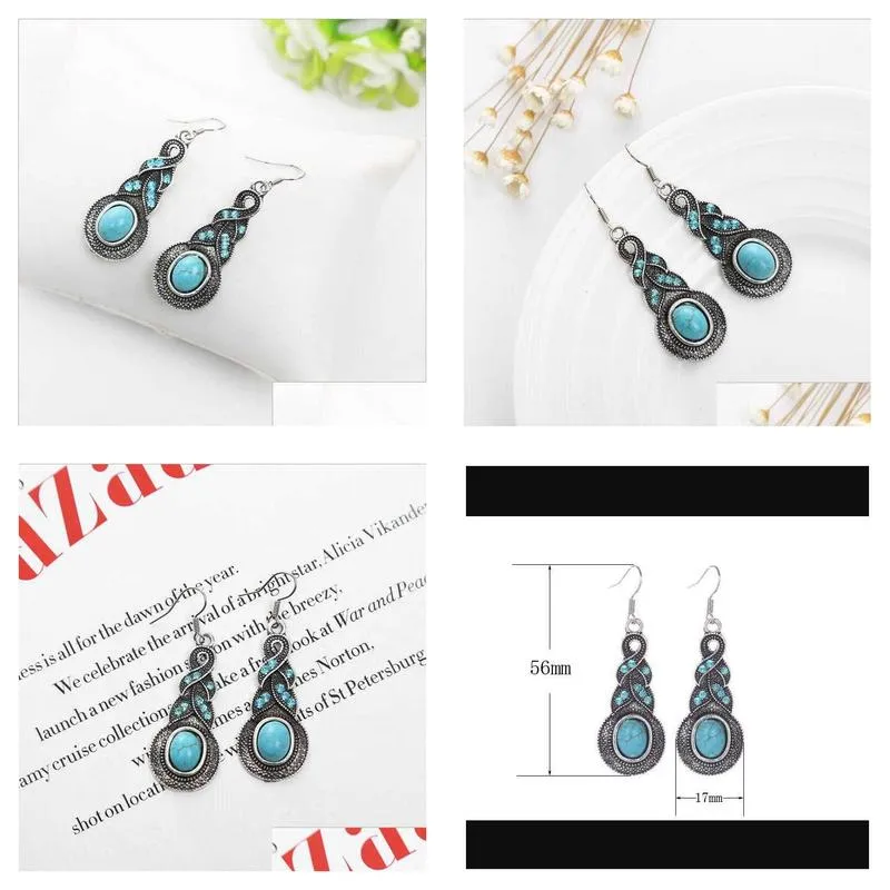 womens crystal gourd tibetan silver turquoise dangle chandelier earrings gstqe004 fashion gift folkcustom women diy earring