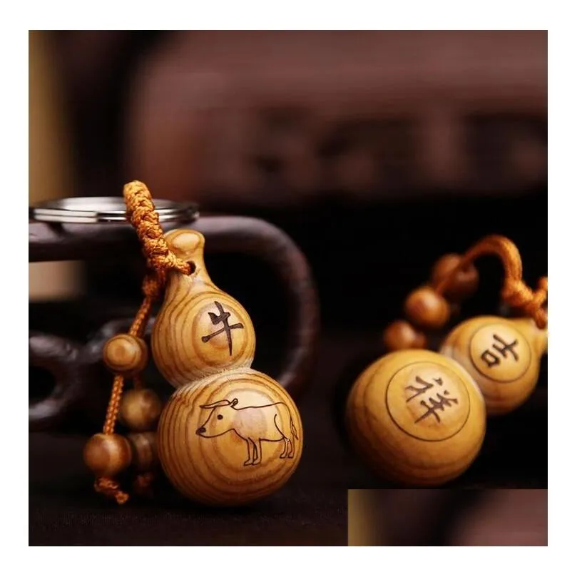  ship gourd pendant twelve zodiac solid wood keychain gifts key rings gskr107 mix order 20 pieces a lot keychains