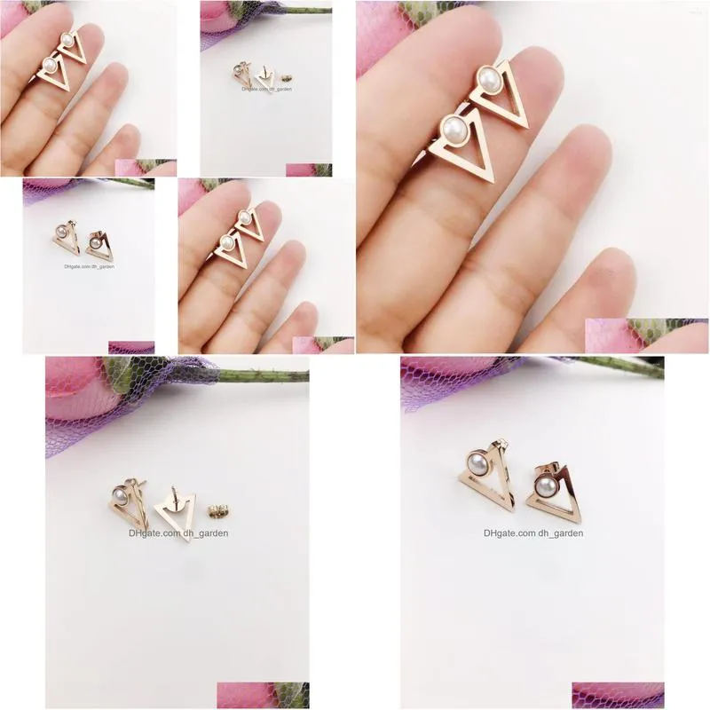 stud earrings triangle and pearl ear nails goddess luxury rose gold color earring luxe fashion jewelry stainless steel for women